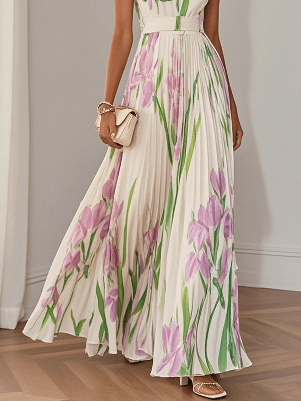 Fiora | Zomerse plisséjurk met romantische bloemenprint