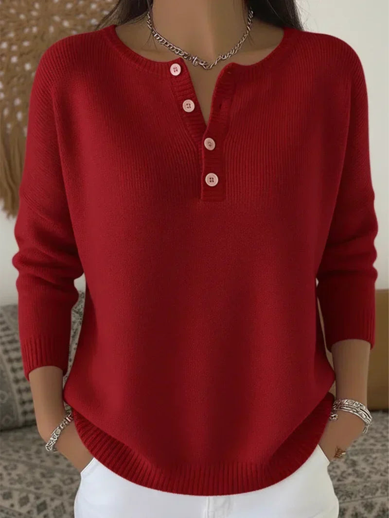 Helena | Pull en Tricot avec Boutons Henley