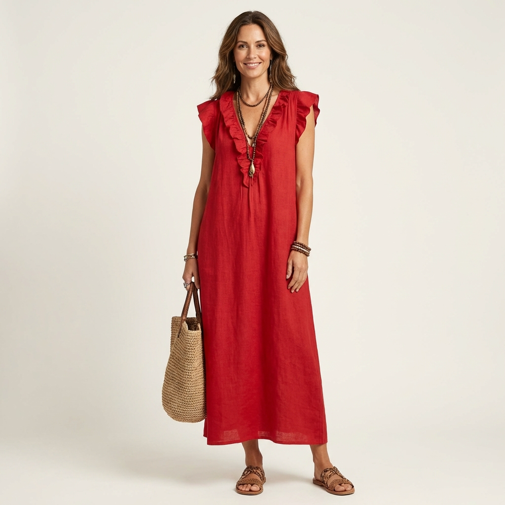 Josette | Robe Maxi à Volants et Décolleté en V