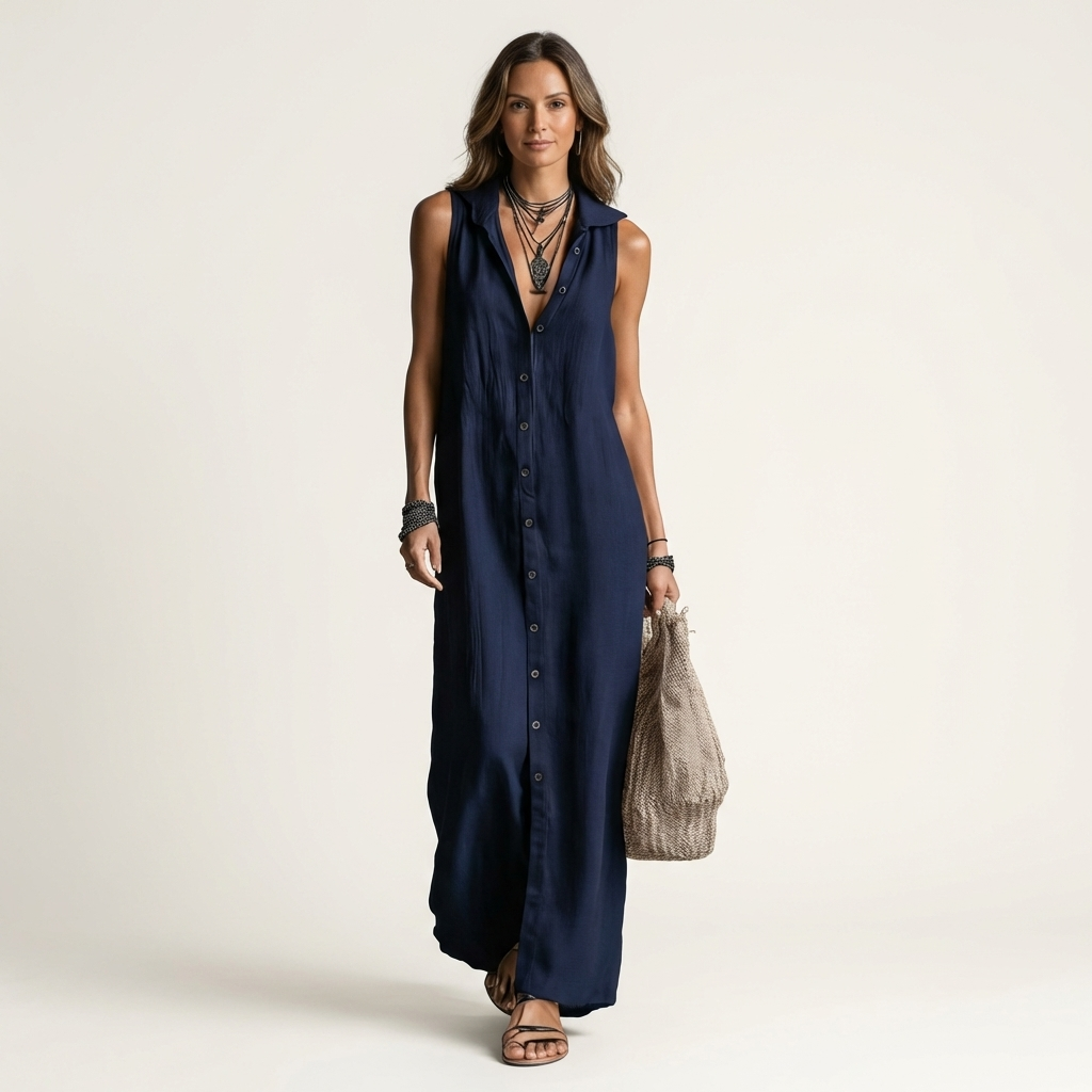 Mirabell | Robe Maxi Sans Manches à Boutons et Capuche
