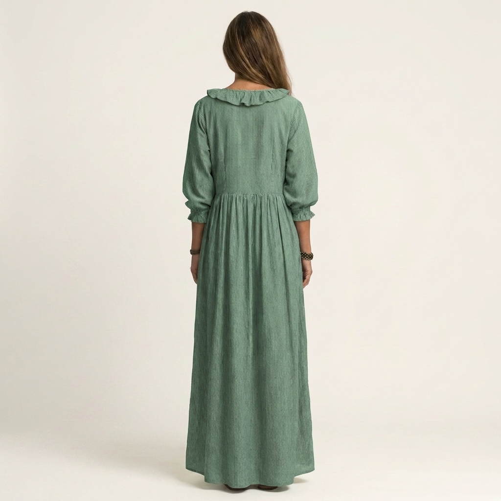 Yosetta | Robe Maxi à Rayures avec Volant et Décolleté en V
