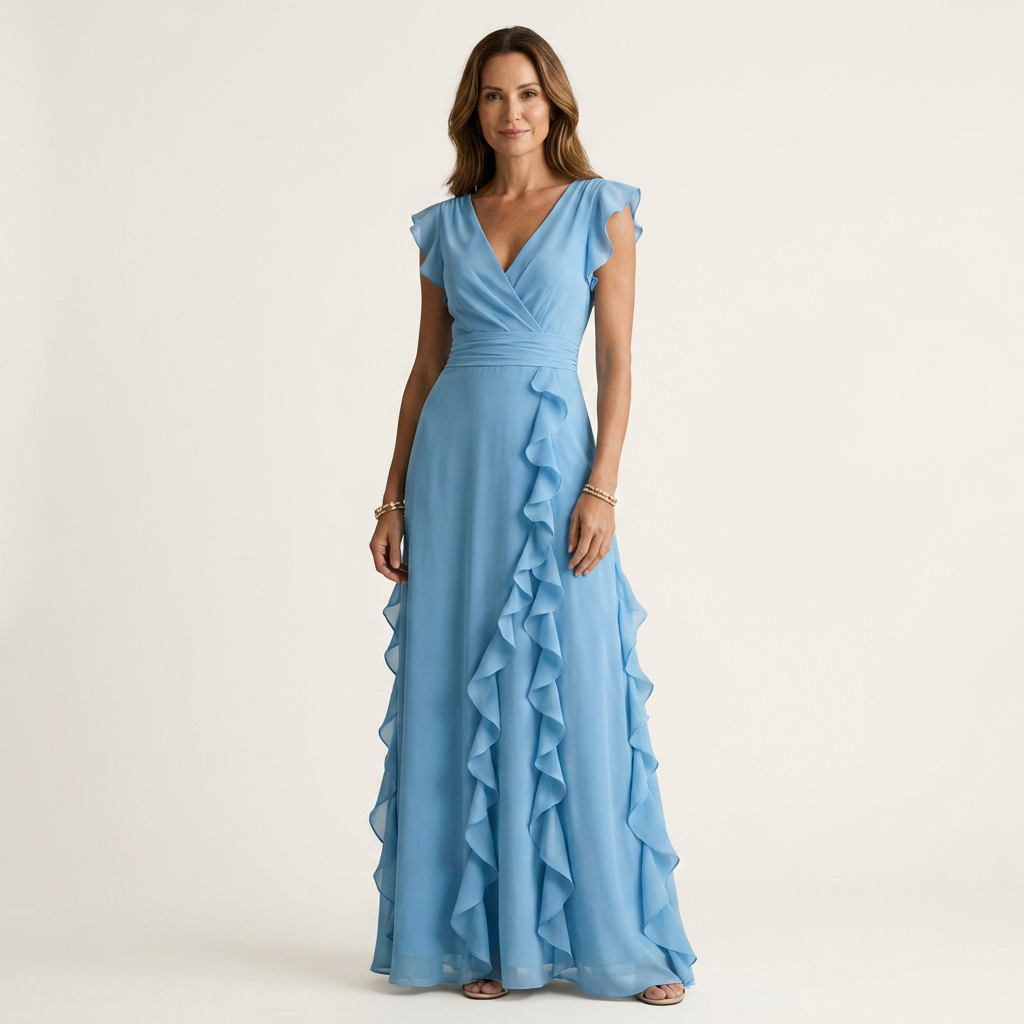 Nellyana | Robe Maxi à Encolure V Croisée et Manches Volantes