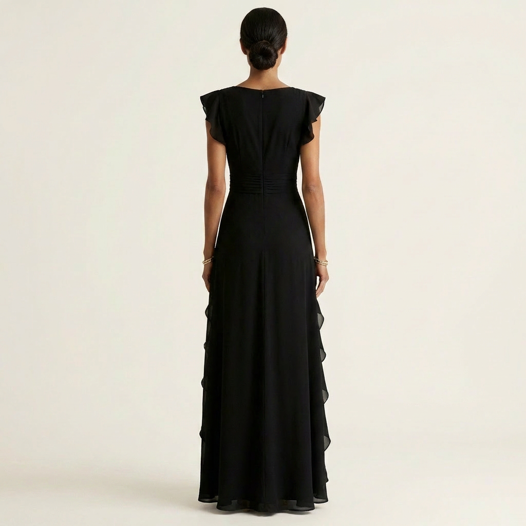 Nellyana | Robe Maxi à Encolure V Croisée et Manches Volantes