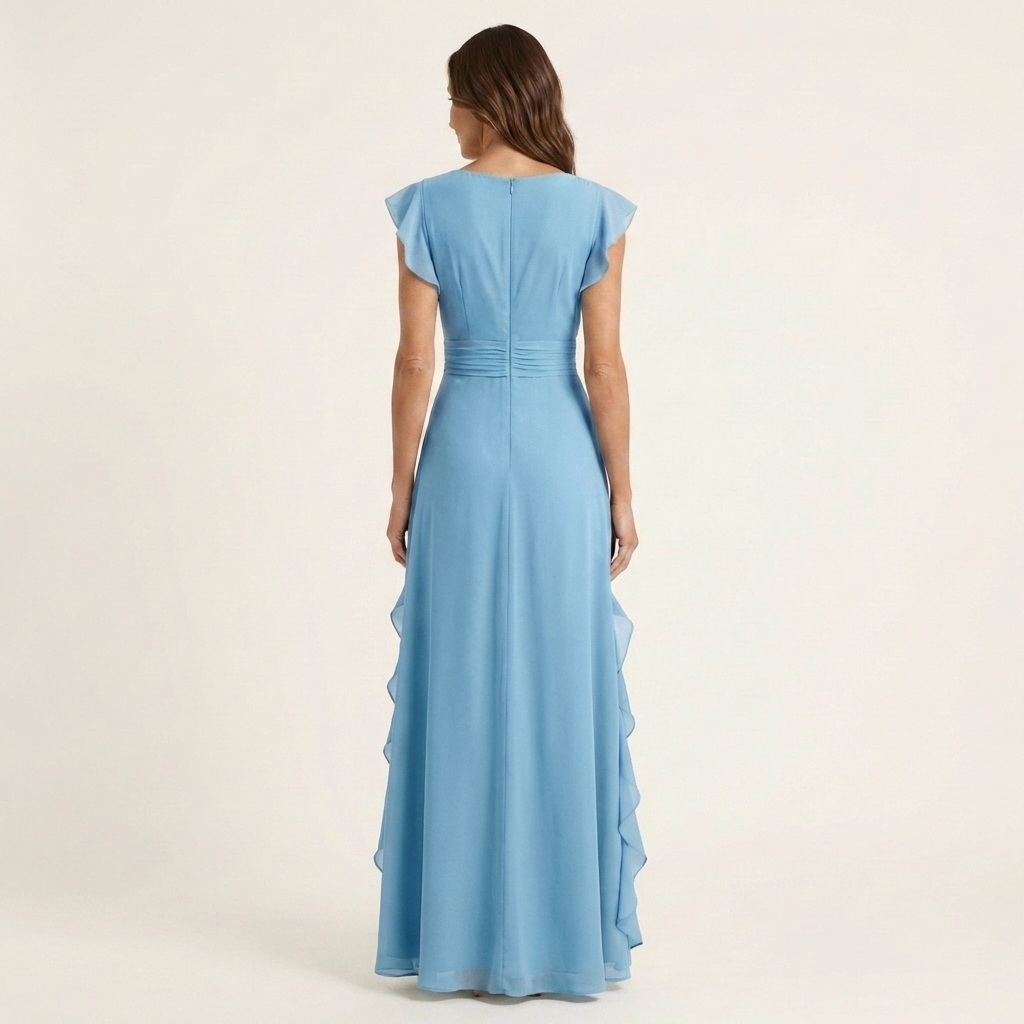 Nellyana | Robe Maxi à Encolure V Croisée et Manches Volantes