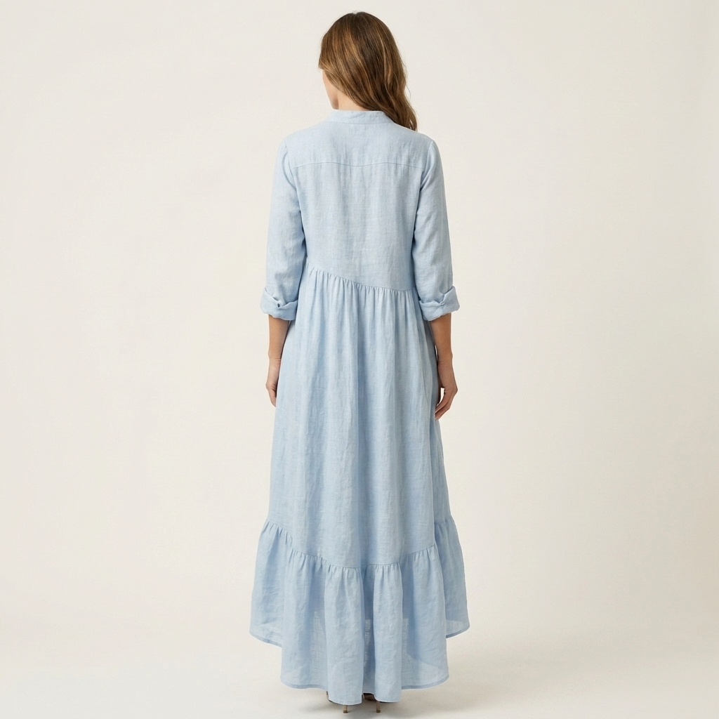 Jilana | Robe Maxi à Col Montant, Boutonnée, avec Ourlet Volant