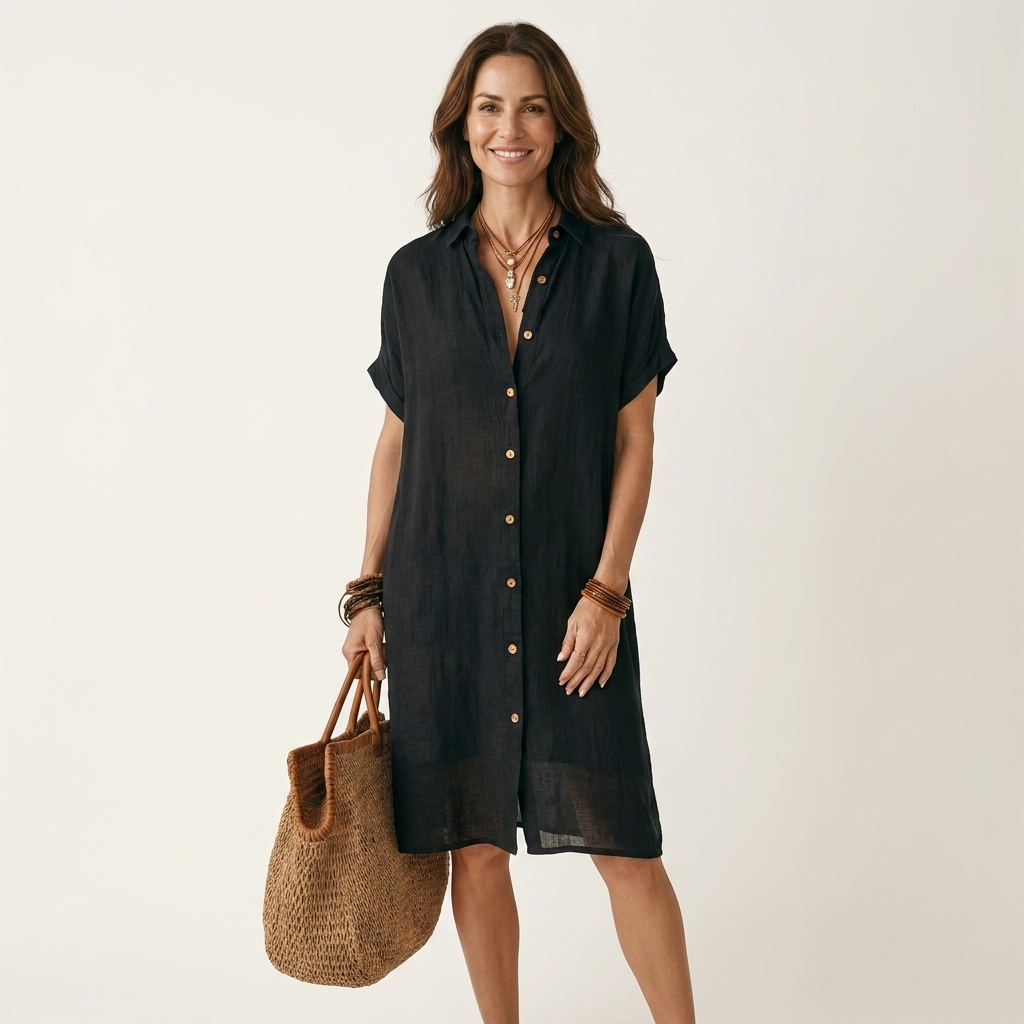 Nidalie | Robe Chemise Midi avec Manches Roulées