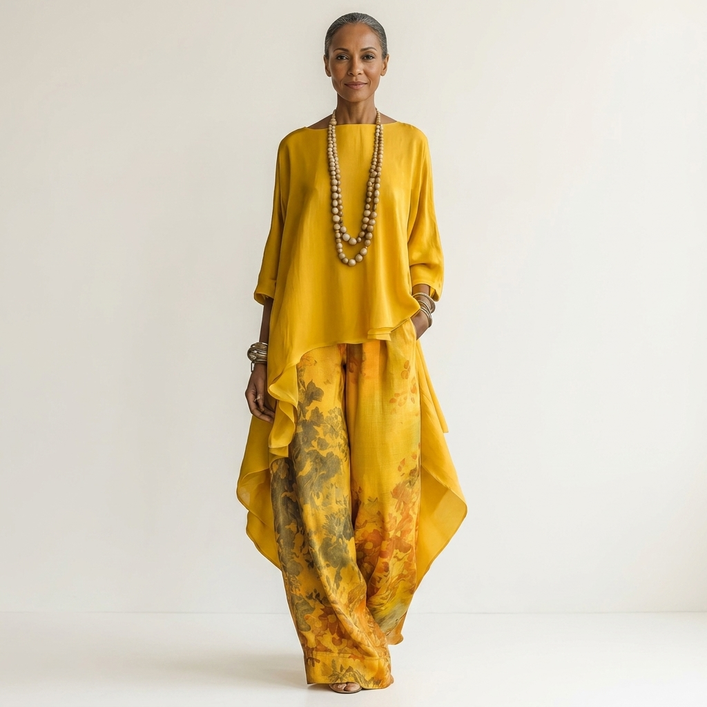 Cariola | Ensemble en Coton-Satin de Soie à Deux Pièces avec Tunique Asymétrique