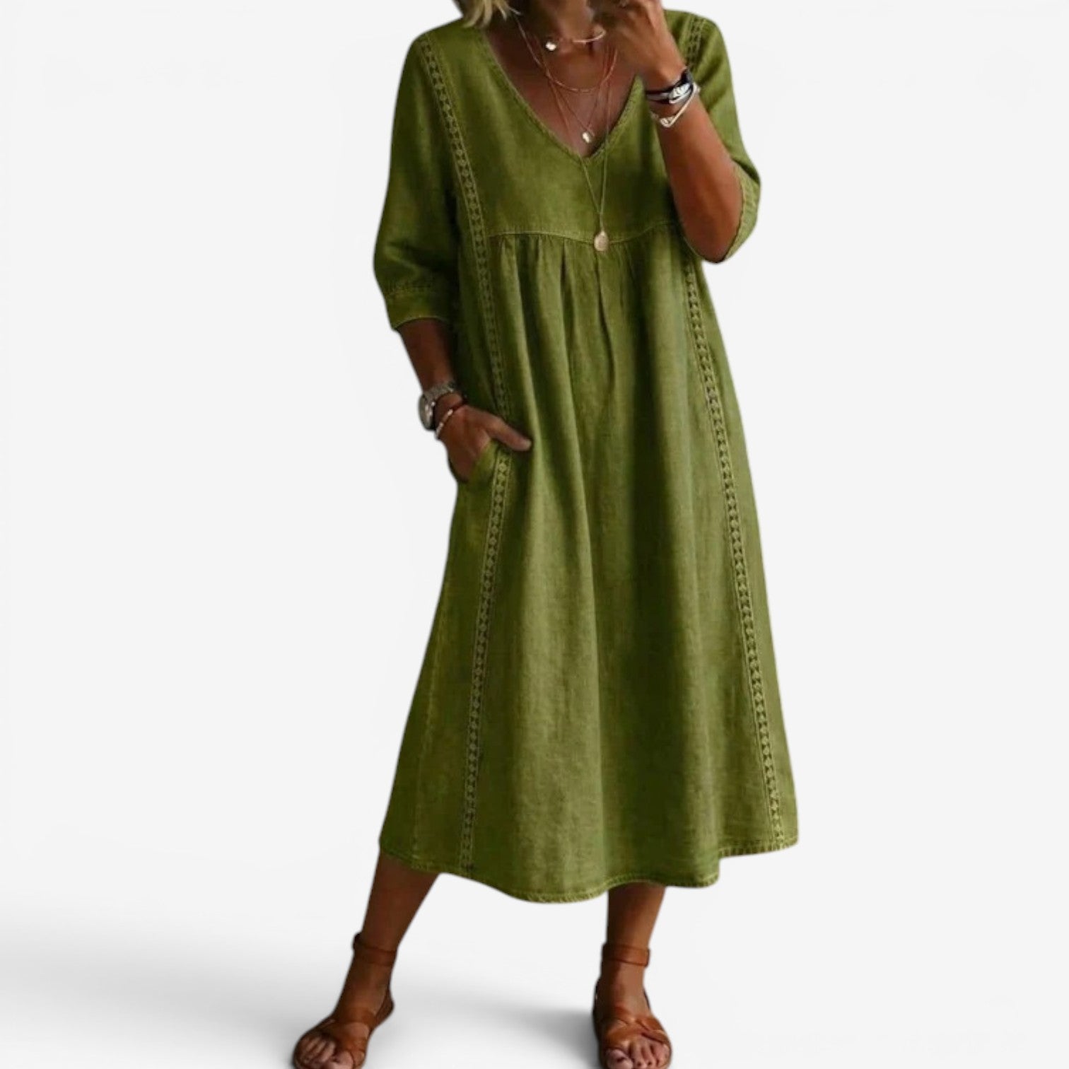 Clémence | Robe midi fluide à col V
