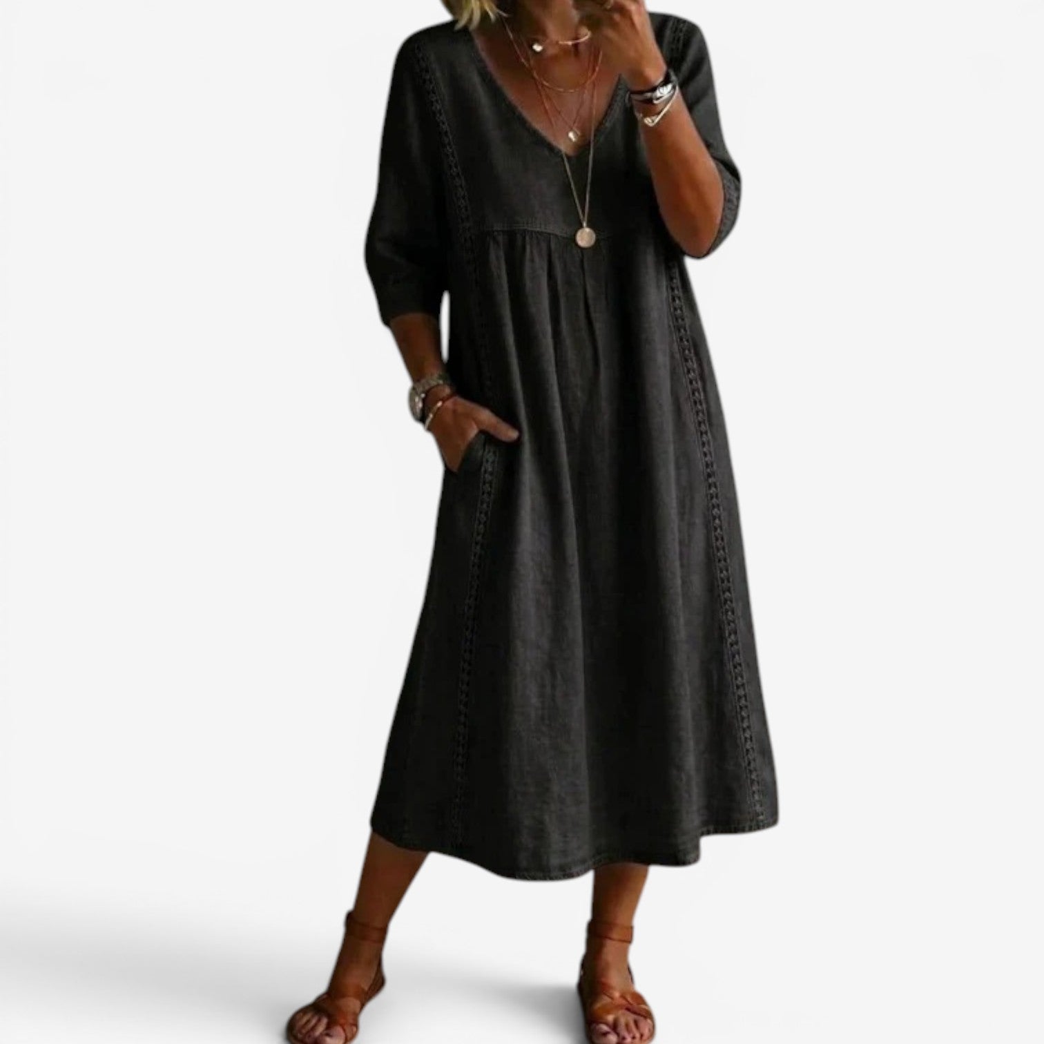 Clémence | Robe midi fluide à col V