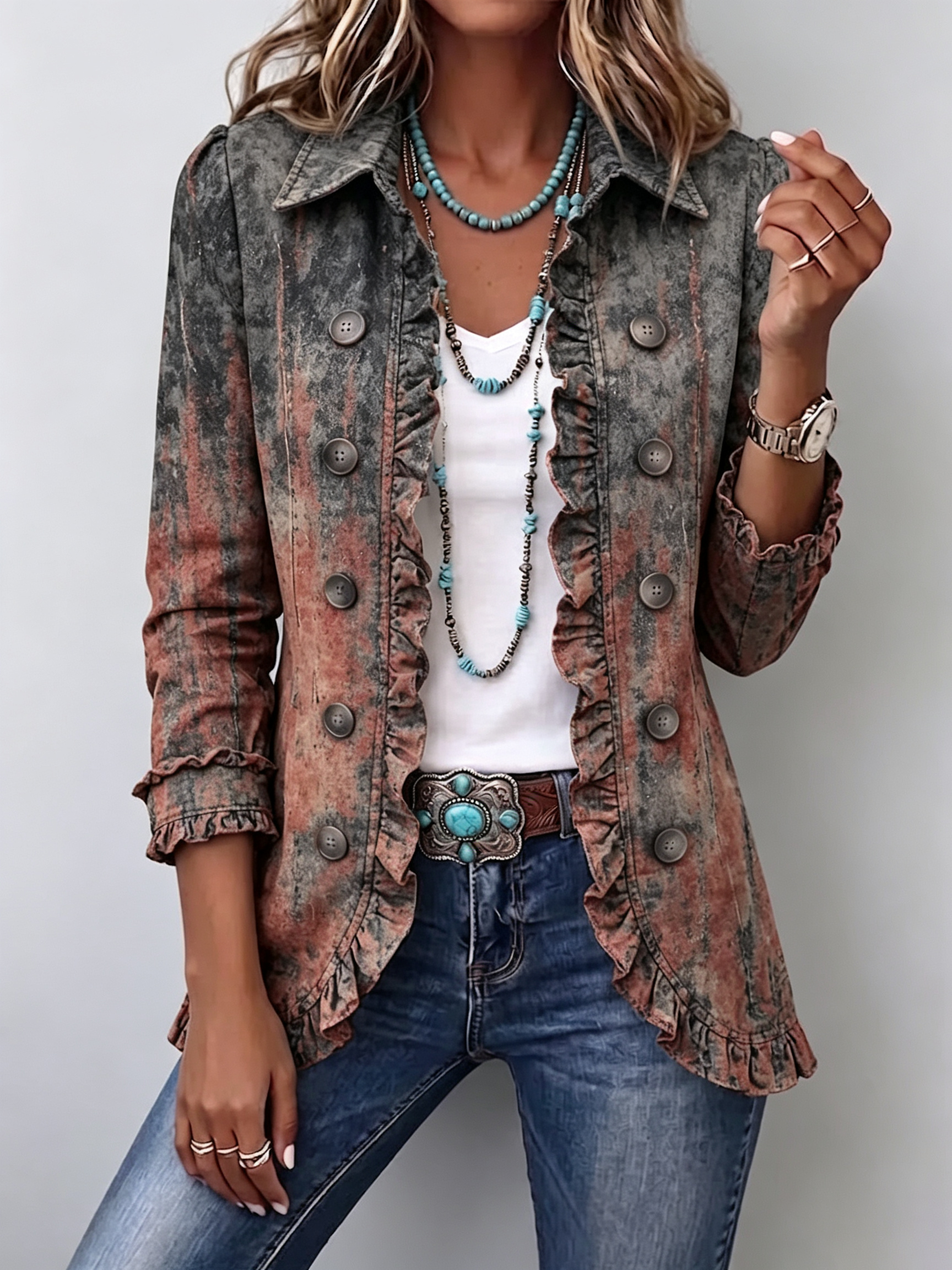 Benita | Veste Texturée Dégradée avec Volants