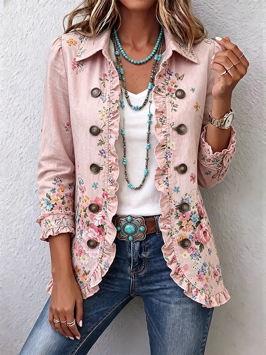 Araceli | Veste Florale avec Volants et Boutons