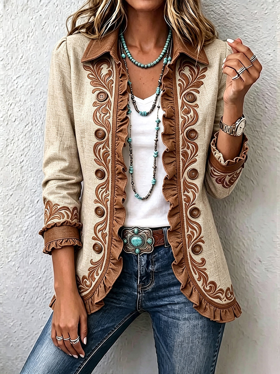 Almudena | Veste Florale Brodée avec Volants