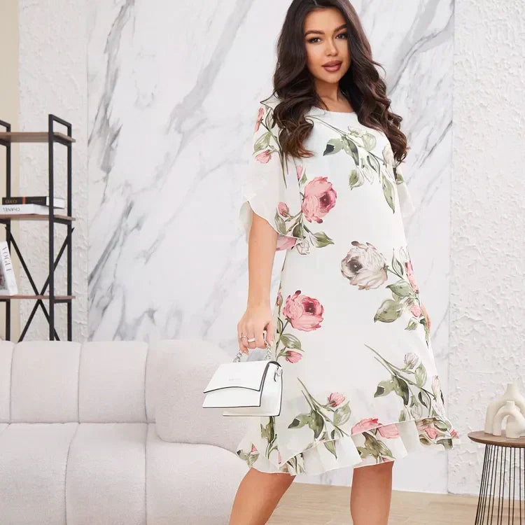 Amélie | Bloemenjurk met zachte chiffonlaag