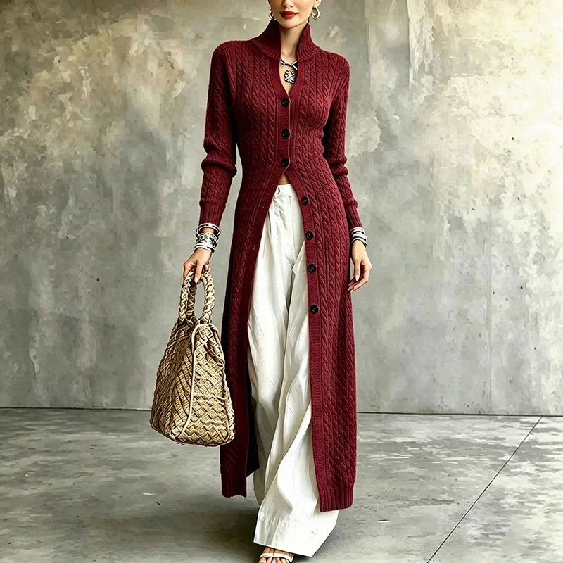 Violette | Cardigan à col roulé et maille torsadée