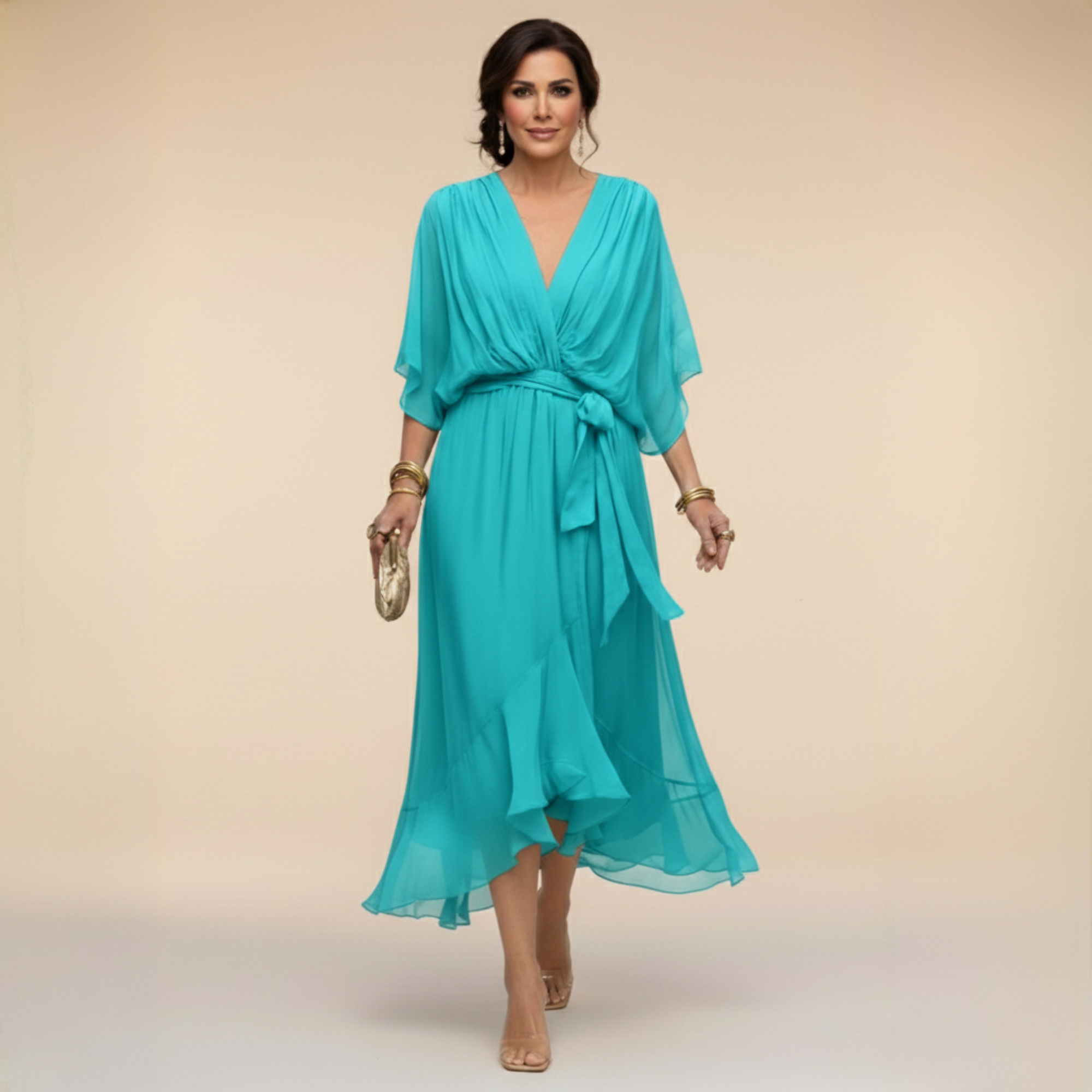 Valérie | Robe midi fluide cache-cœur