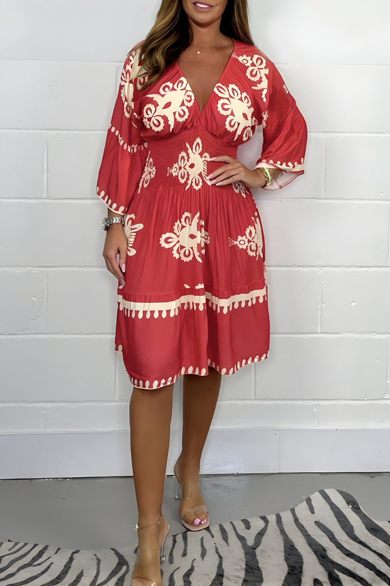 Auriane | Robe midi bohème à col V