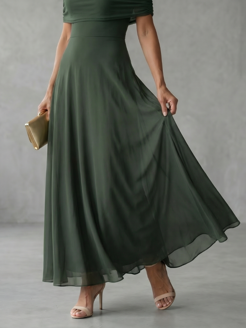 Clémence | Midi Robe Drapée Épaule Nue