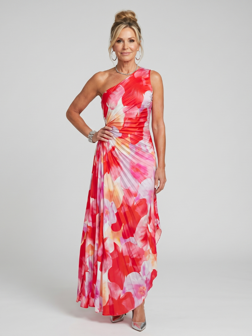 Céleste | Robe Midi à Une Épaule Plissée