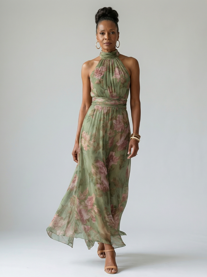 Mirelle | Robe Midi Halter Plissée Élégante