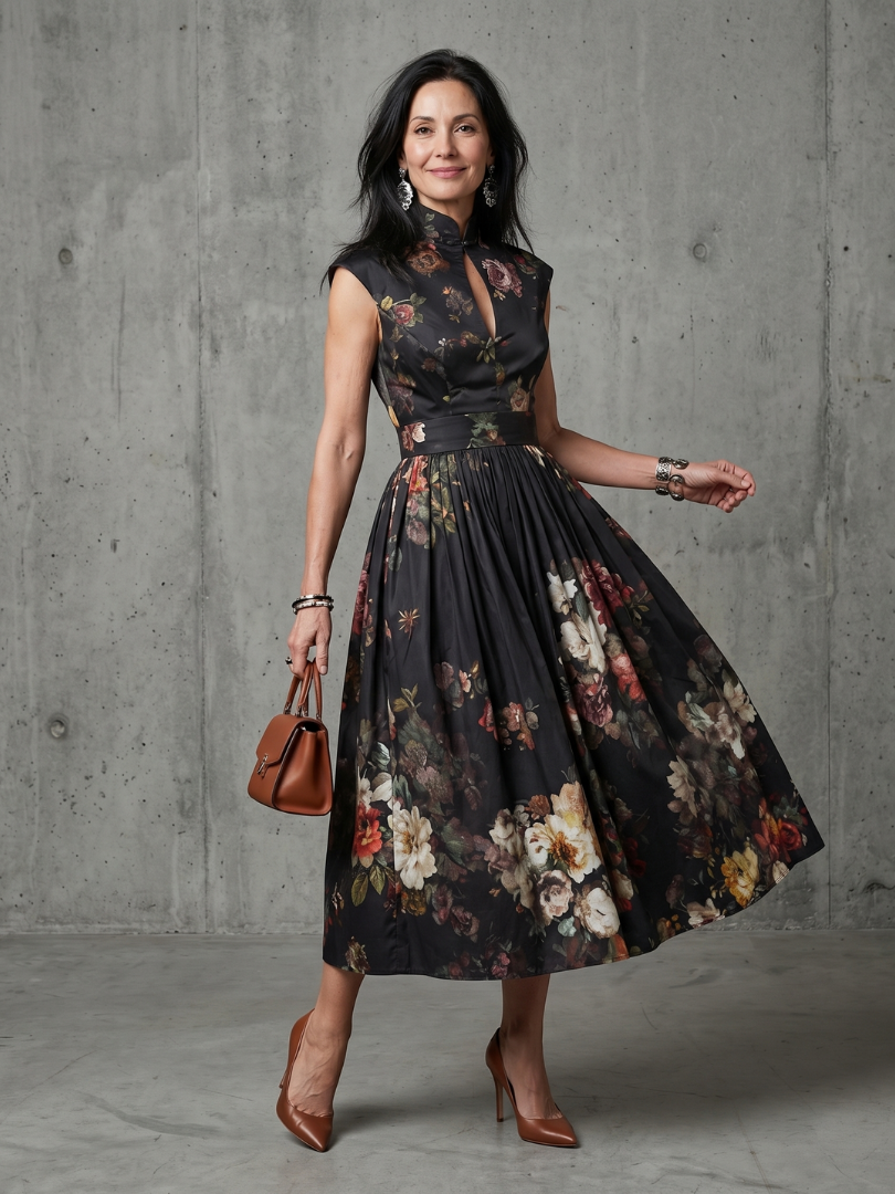 Clara | Robe Midi Plissée à Col Haut