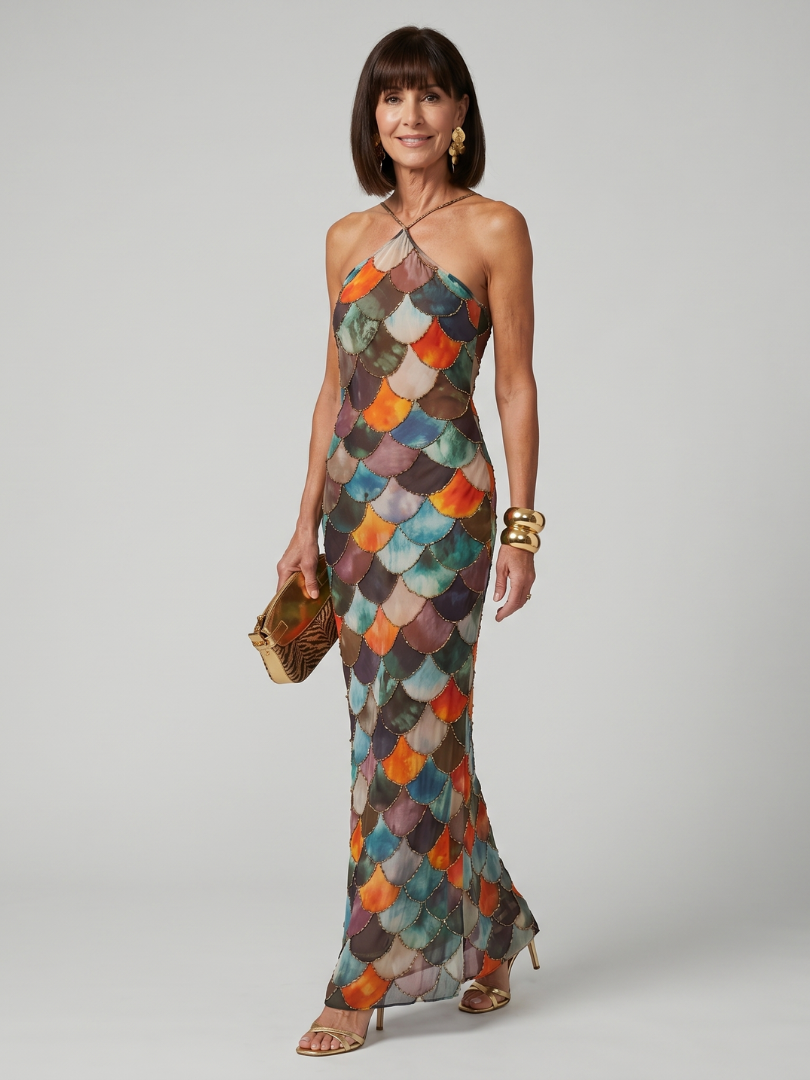 Élodie | Robe maxi ajustée, col halter