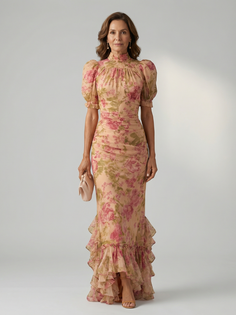 Céleste | Robe Maxi à Col Montant Élégant