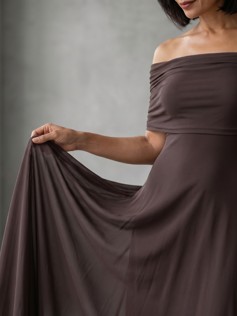 Clémence | Midi Robe Drapée Épaule Nue