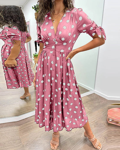 Lucia | Elegante midi-jurk met speelse stippenprint