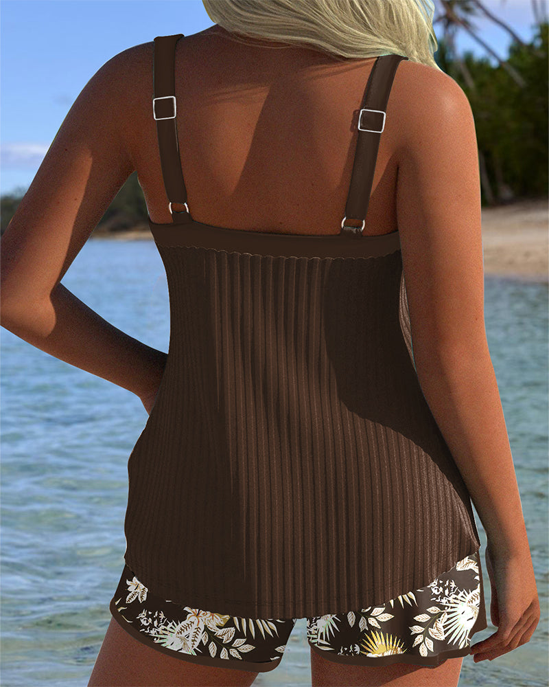 Mirelle | Tankini côtelé avec short imprimé
