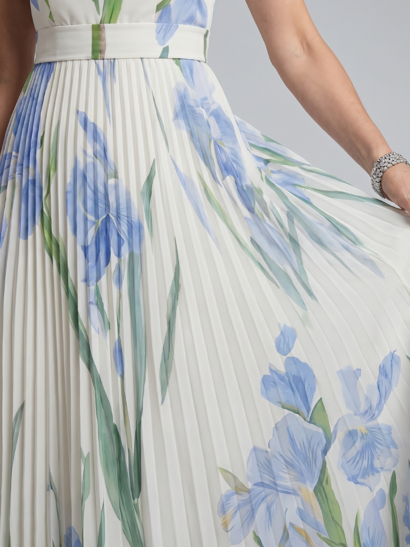 Céleste | Robe midi plissée à encolure carrée