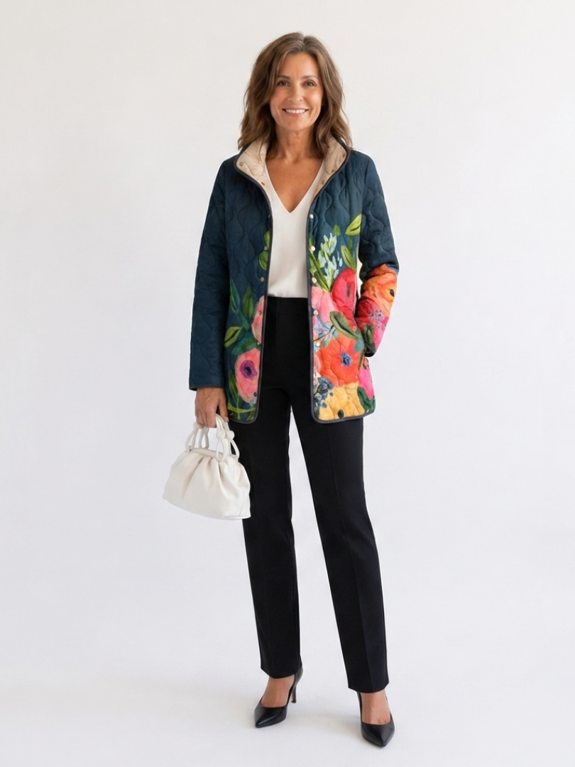 Clémence | Veste matelassée fleurs peintes