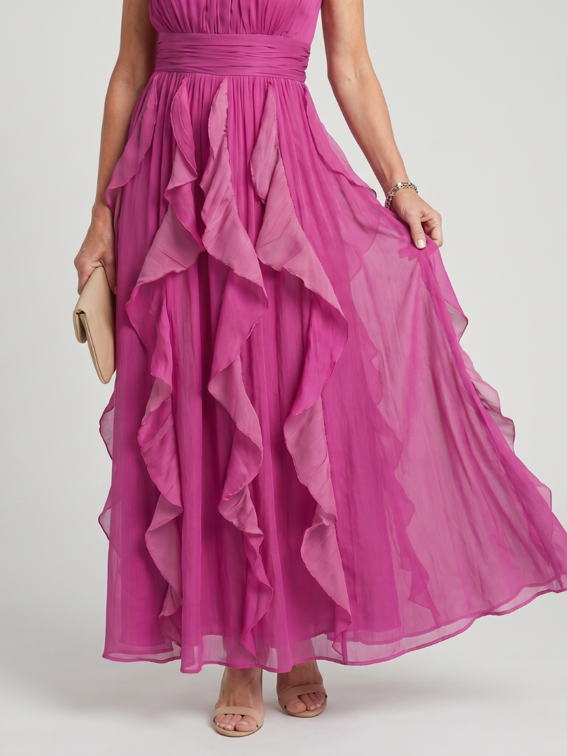 Élodie | Robe Maxi à Col Halter avec Volants
