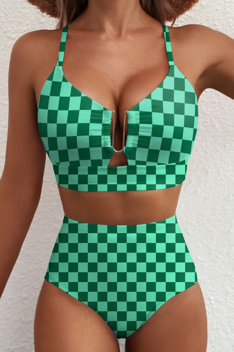 Léa | Bikini taille haute à carreaux