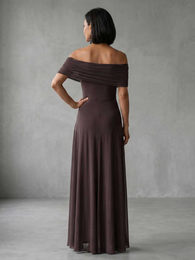 Clémence | Midi Robe Drapée Épaule Nue