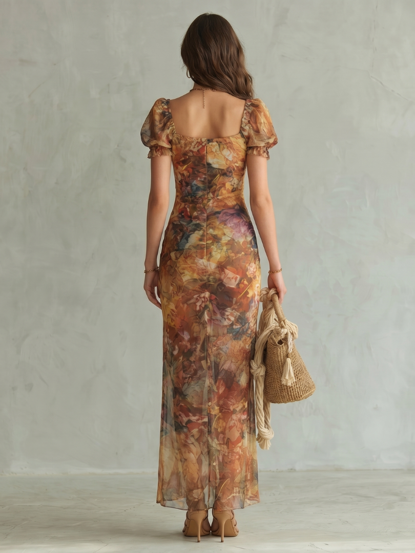 Chloé | Robe midi fluide à manches volantes