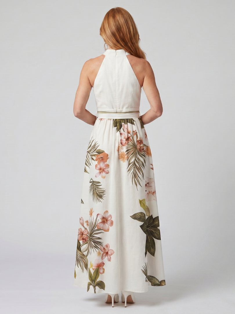 Claire | Robe Maxi Halter avec Drapé Élégant