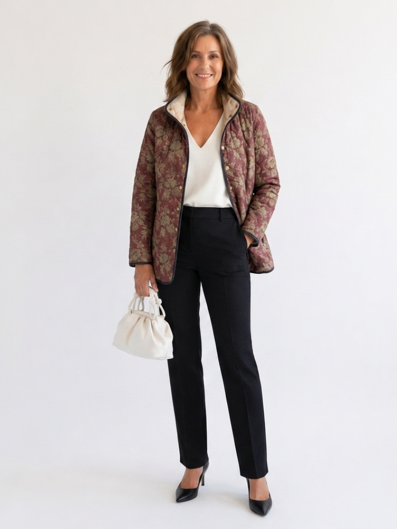 Hortense | Veste matelassée damas prune