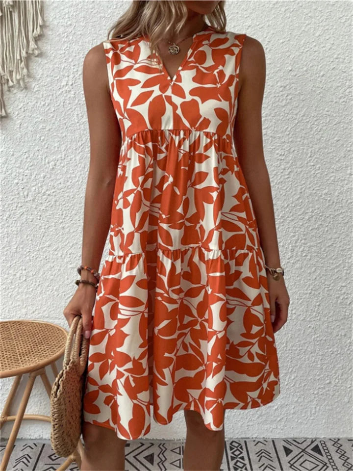 Camille | Robe sans manches à imprimé végétal