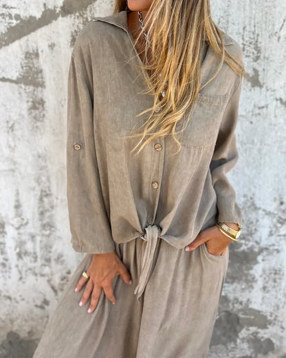 Nura | Casual linnen set met wide leg broek