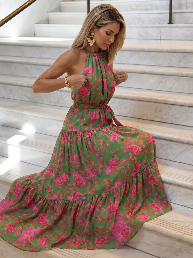 Élodie | Robe Midi Fluide à Encolure Halter