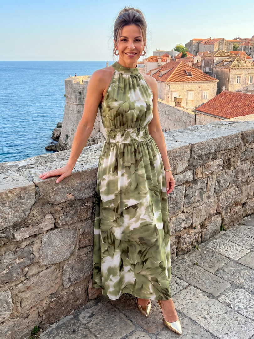 Chloé | Robe Midi Halter Fluide Élégante