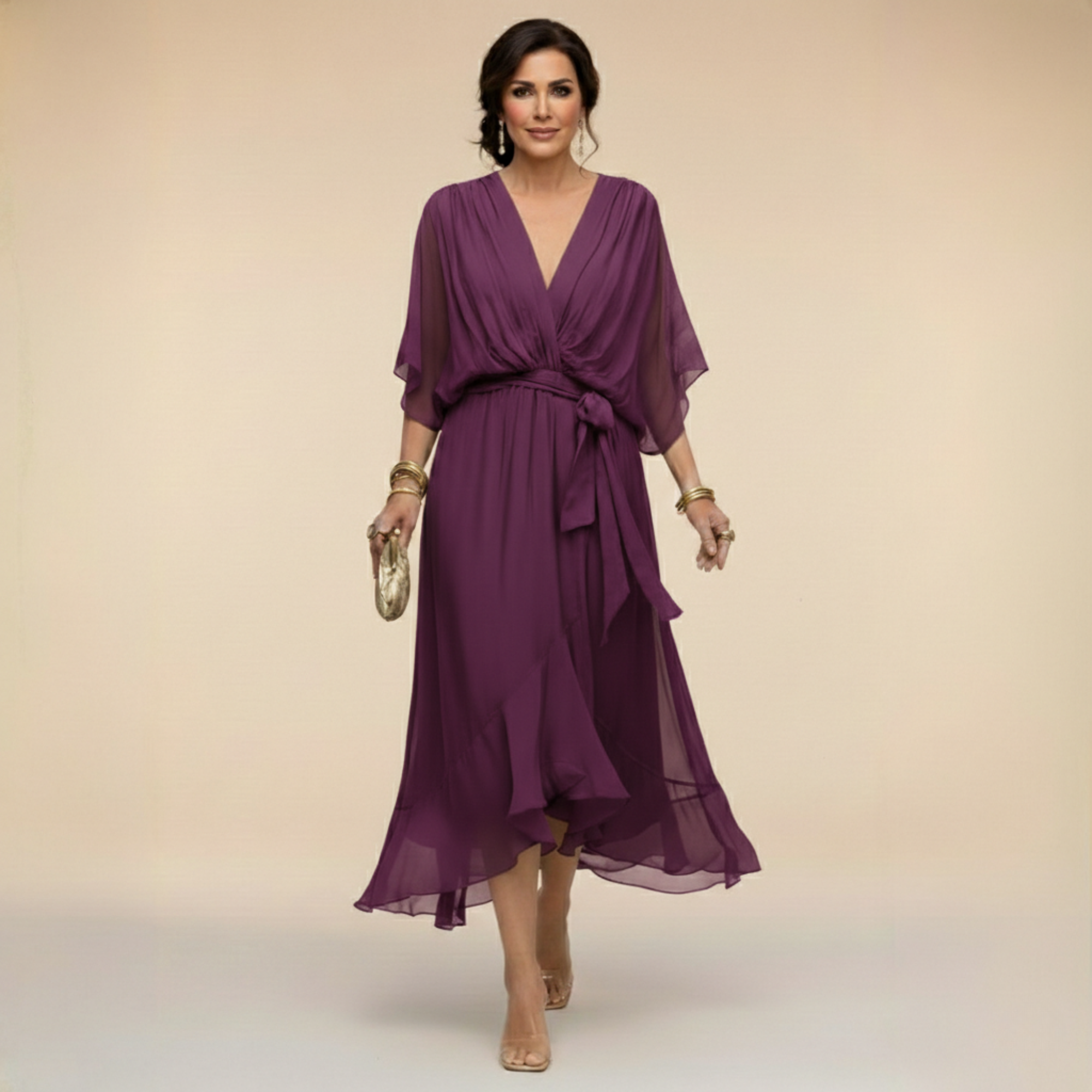 Valérie | Robe midi fluide cache-cœur