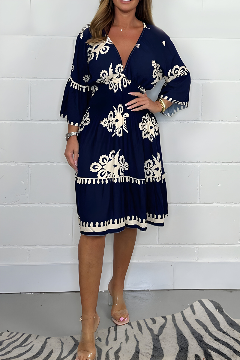 Auriane | Robe midi bohème à col V