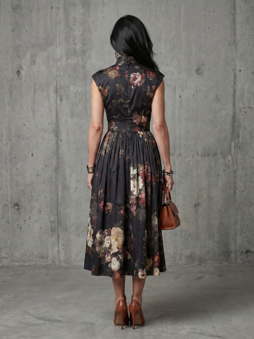 Clara | Robe Midi Plissée à Col Haut