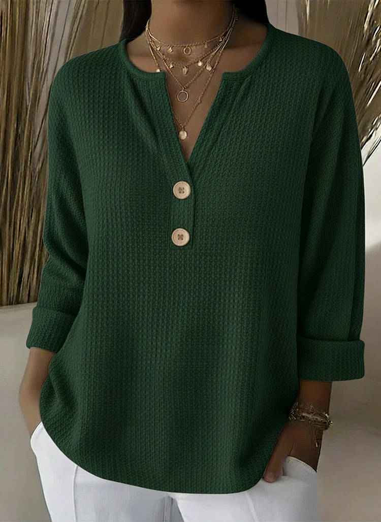 Lucía | T-shirt Henley à Texture Gofrée avec Boutons