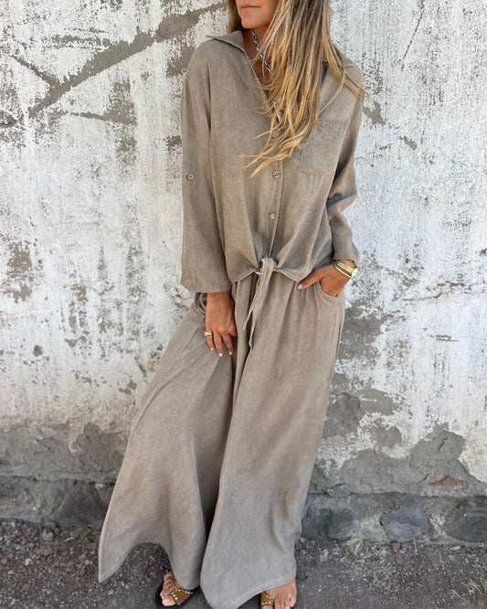 Nura | Casual linnen set met wide leg broek
