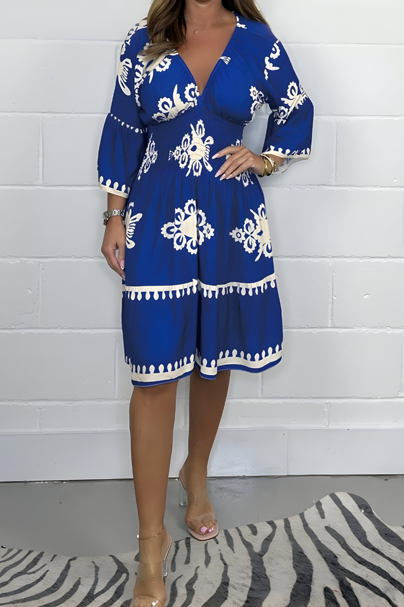 Auriane | Robe midi bohème à col V