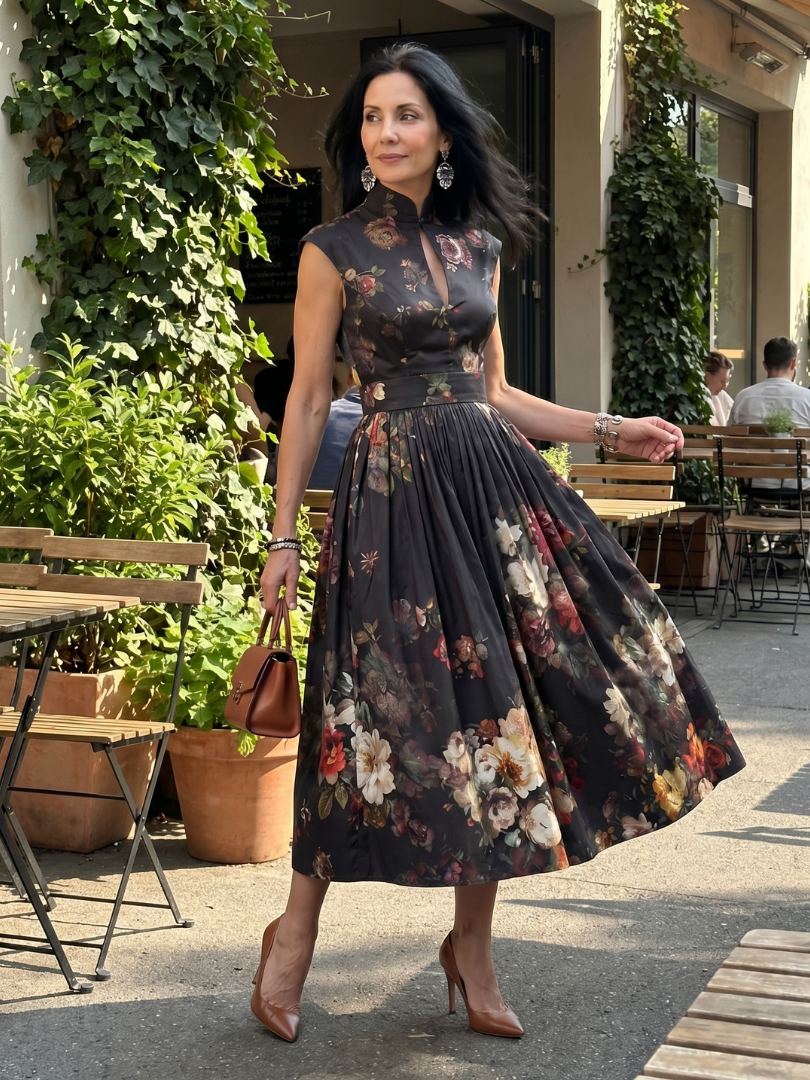 Clara | Robe Midi Plissée à Col Haut
