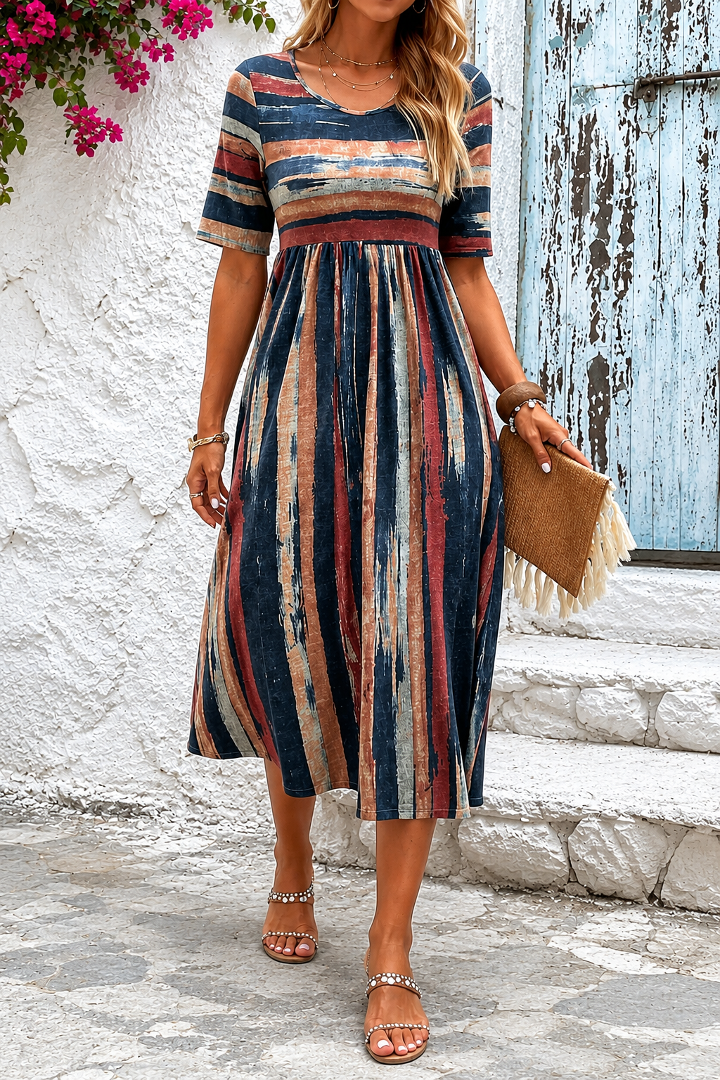 Nora | Robe Midi Rayée Artistique