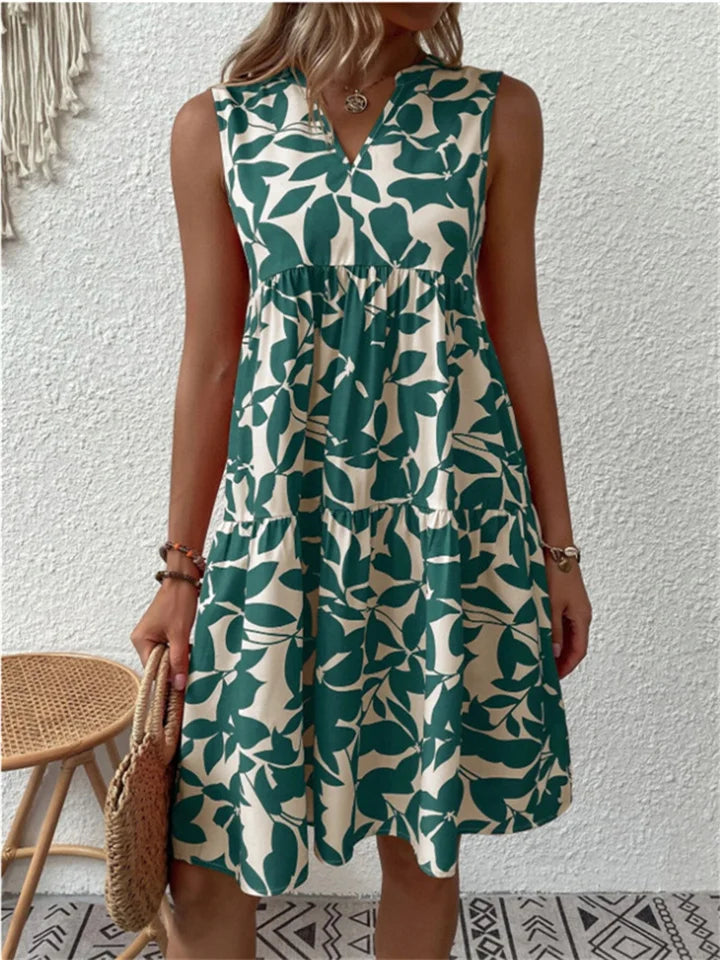 Camille | Robe sans manches à imprimé végétal